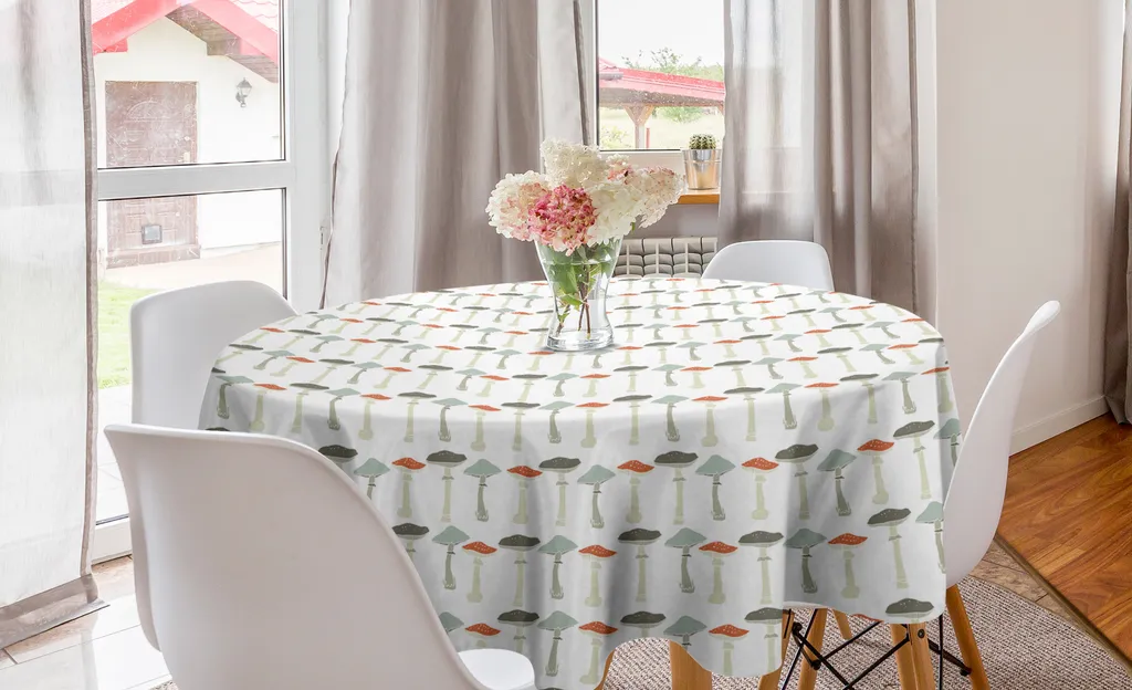ABAKUHAUS Tovaglia rotonda con motivo funghi, alimenti biologici retrò, tovaglia circolare per sala da pranzo e cucina, 150 cm, multicolore