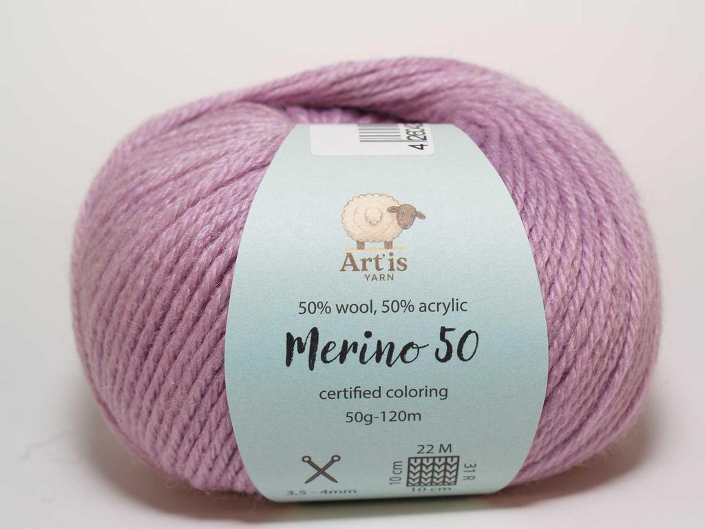 Merino 50 Art'is Yarn 50% Wolle, 50%.Polyacryl | e Farben (155 rosa-lila)