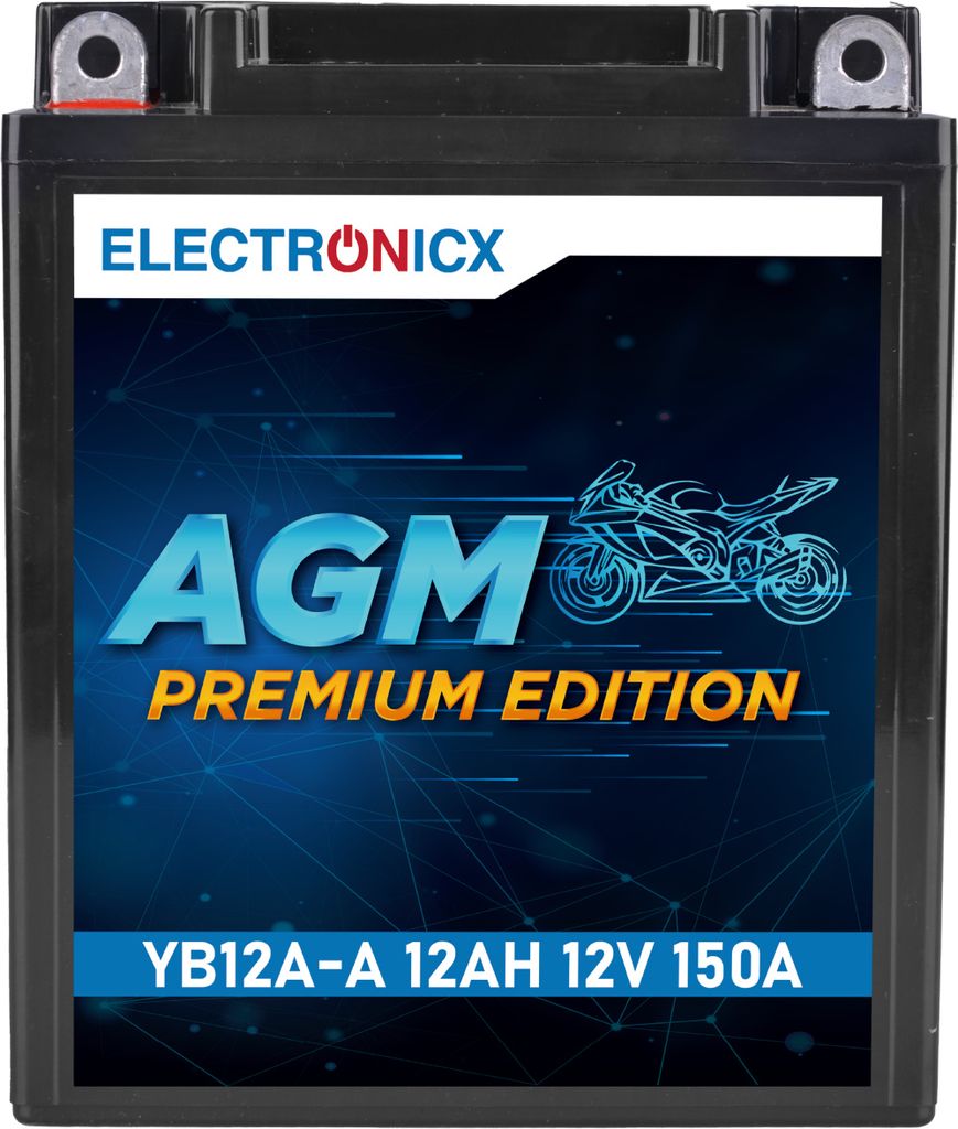 Electronicx GB12A-A 12V 12Ah AGM Motorradbatterie - Wartungsfrei & Versiegelt - Kompatibel mit YB12A-A / 51211