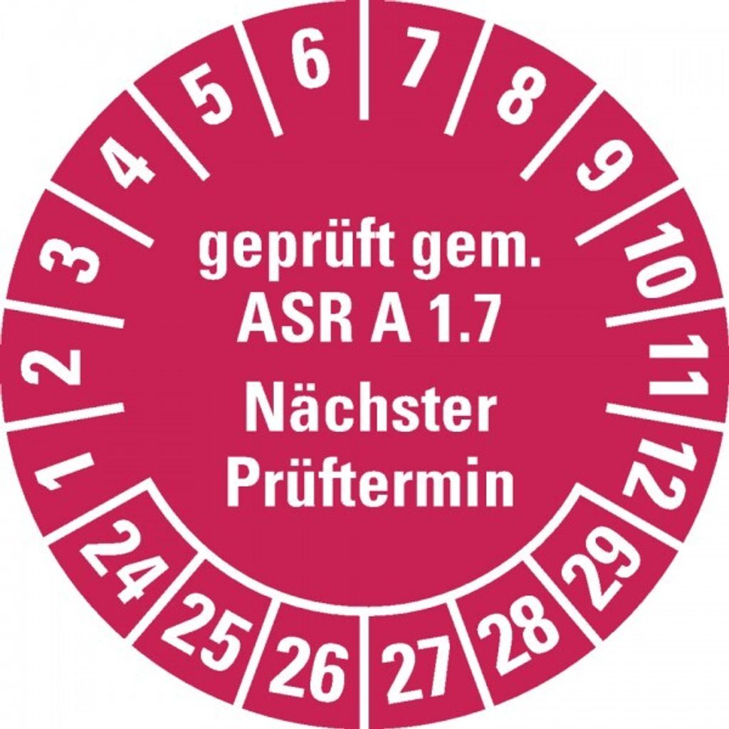 Dreifke Aufkleber I Prüfplakette gemäß ASR A1.7, 24-29, rot, Dokumen...