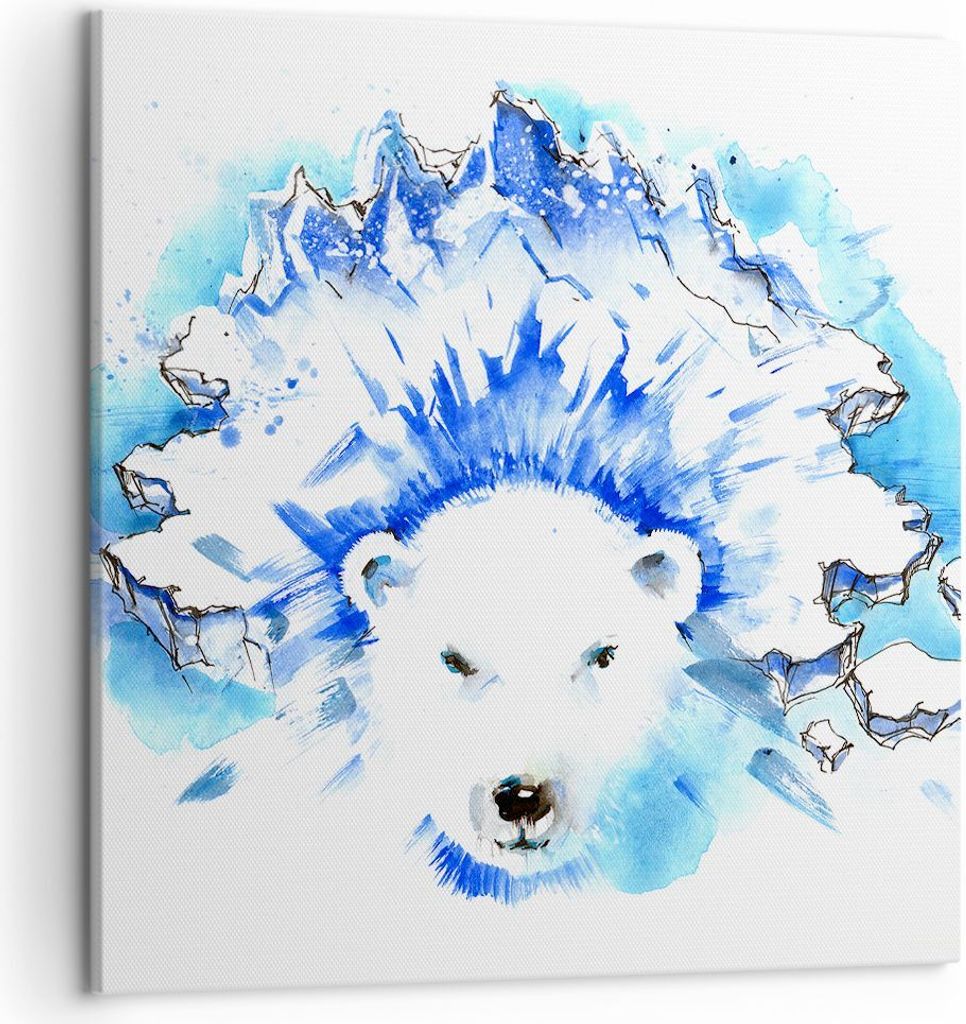 Bild auf Leinwand - Leinwandbild - Bär Eis Winter Arktis - 50x50cm - Wand Bild - Wanddeko - Leinwanddruck - Bilder - Kunstdruck - Wanddekoration -...