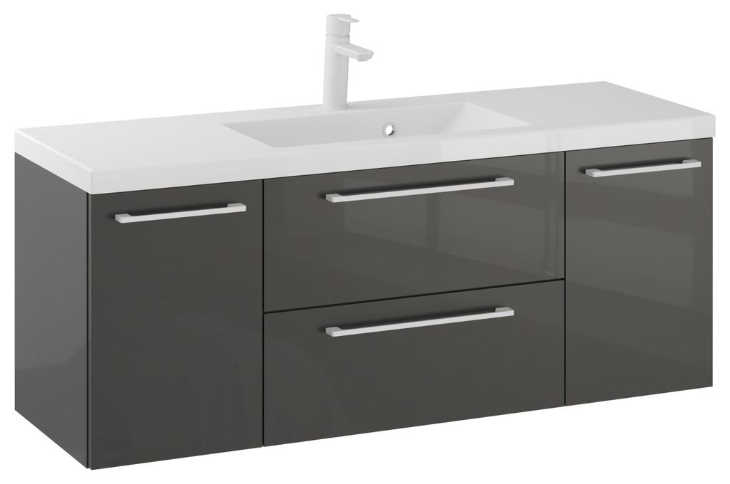 Rosen 120 cm Badezimmerschrank mit Waschbecken und Weißen Griffen - Zeitloses Design für Elegantes Bad