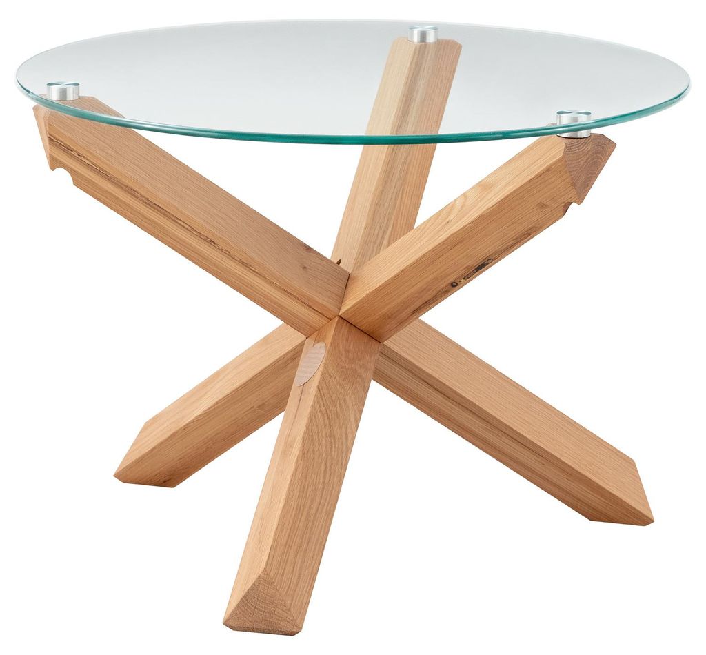 home24 Couchtisch - Rund - Glas / Eiche Massiv Produktbild 