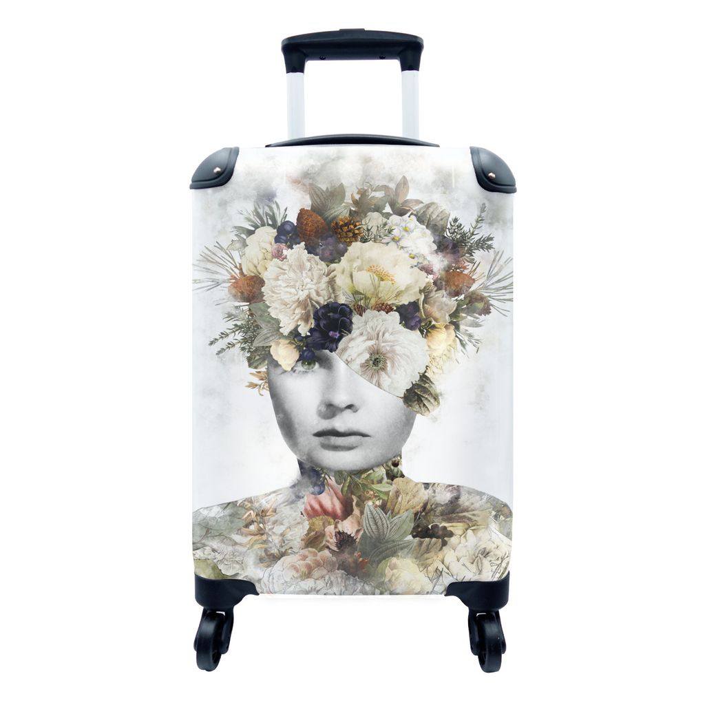 MuchoWow Koffer Handgepäck Trolley Rollkoffer Kleine Reisekoffer mit 4 Rollen - Blumen - Frau - Scherben - Cabin Size < 55x40x23 cm & 55x40x20 c...