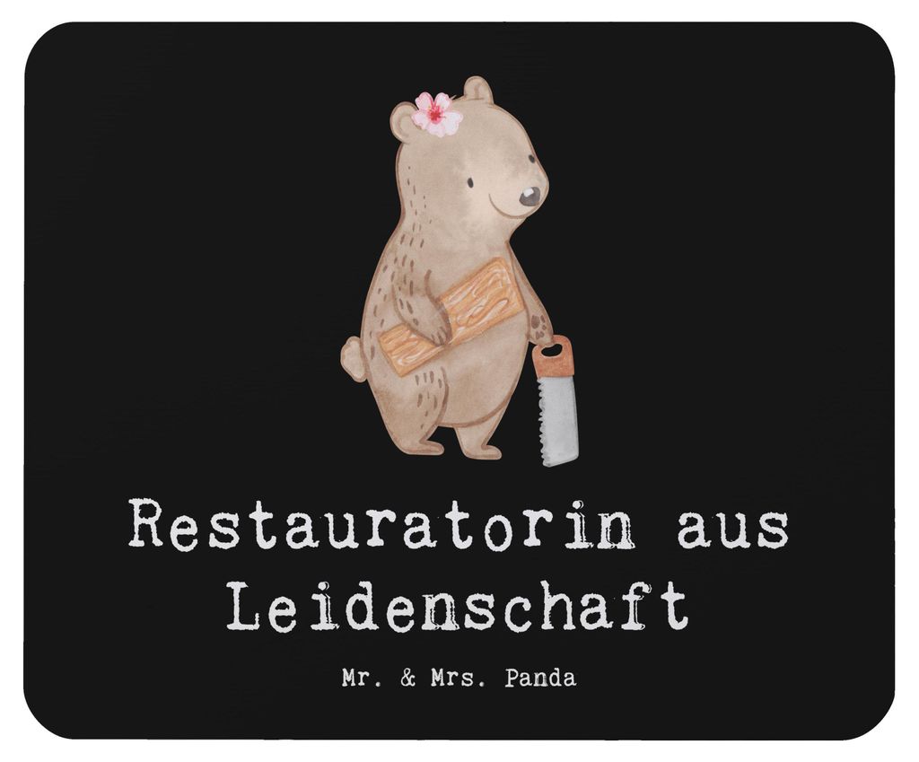 Mr. & Mrs. Panda Mouse Pad Restauratorin Leidenschaft - Schwarz - Geschenk, pc mauspad, Mousepad, laptop, mousematte