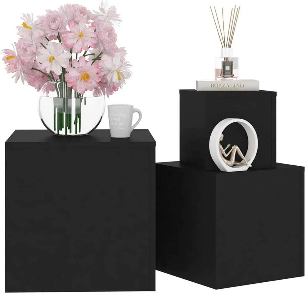 Table d'appoint noire 3 pièces bois composite durable et robuste - 10