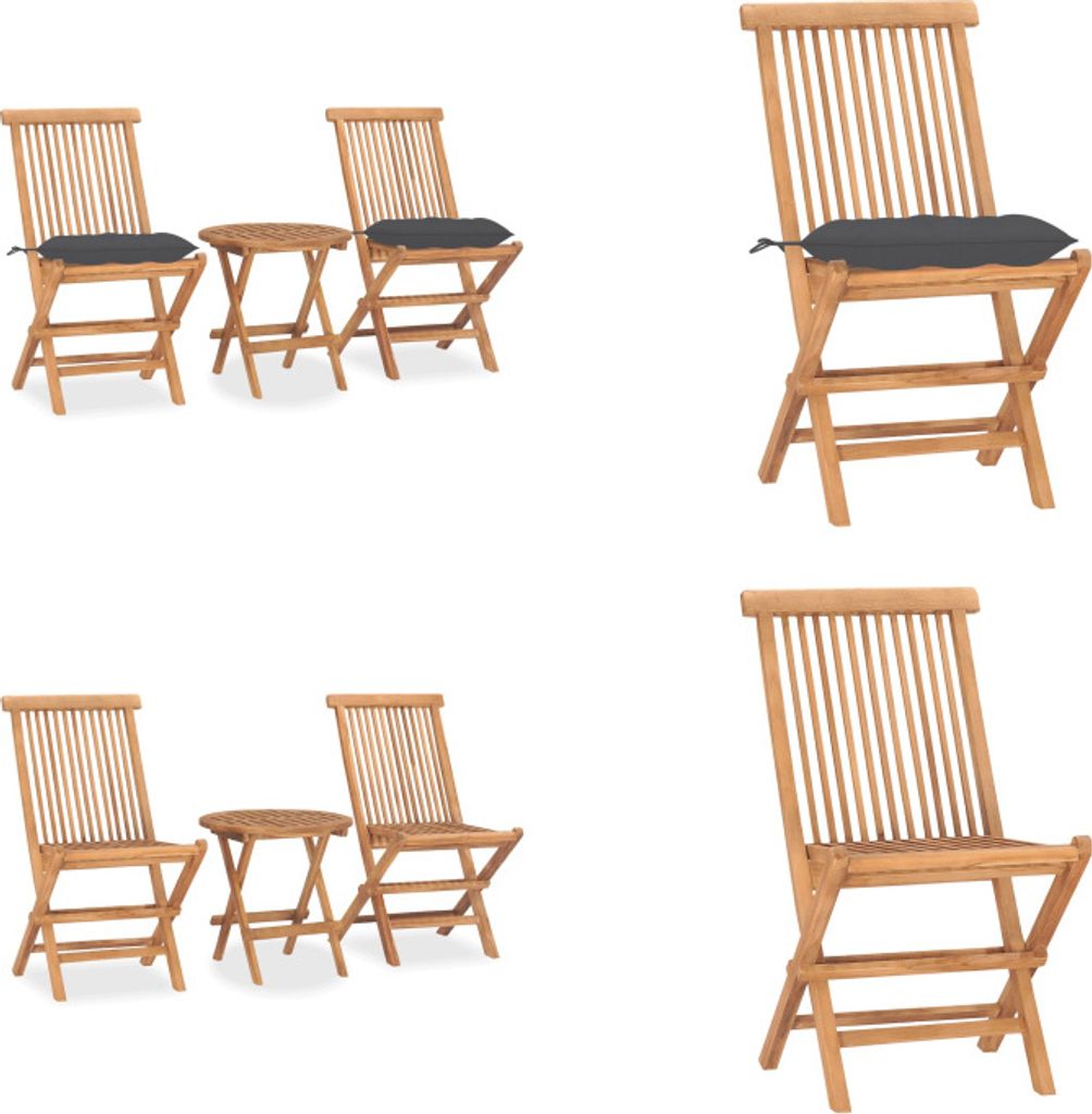 vidaXL 3 tlg. Garten Essgruppe mit Kissen Klappbar Massivholz Teak - Gartenmöbel-Set - Gartenmöbel-Sets - Gartentisch Und Stühle - Gartentische ...