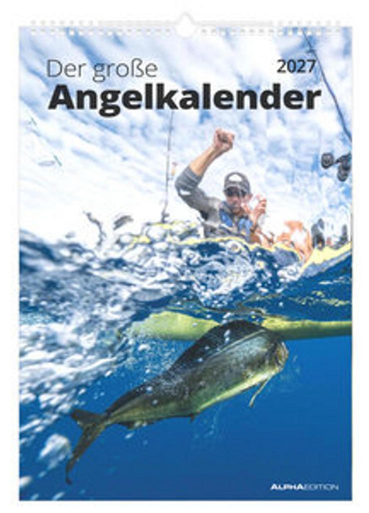 Neumann Anglerkalender 2027 A3-Format, 12 Angelmotive, Deutsches Kalendarium, Ringbindung