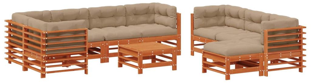 vidaXL Garten-Lounge-Set 10 pcs Wachsbraun Massives Kiefernholz