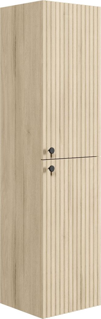 Badezimmerschrank Saros 35 x 32 x 140 cm - Eiche Hell - Hängender Seitenschrank mit 2 Türen