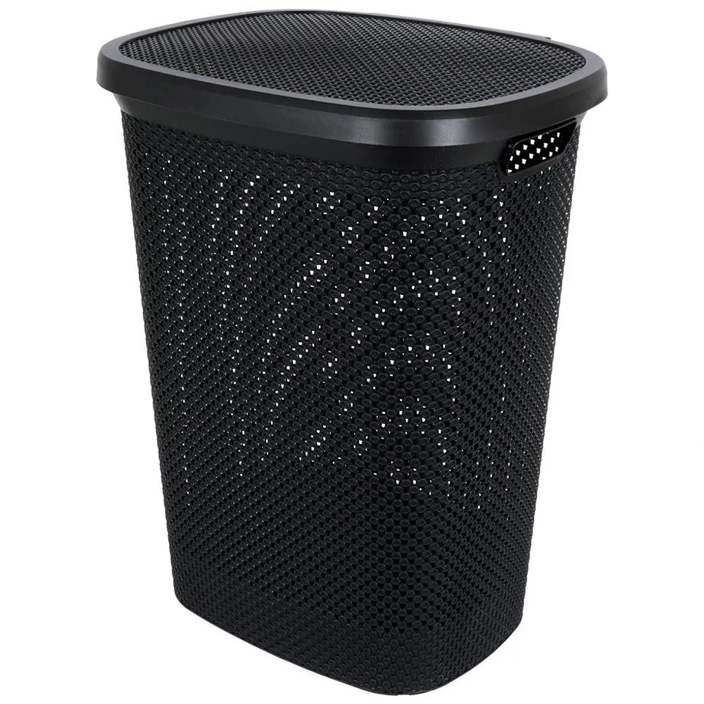 Panier à Linge 60 Litres avec Couvercle Rabattable Noir - Format Compact - 4