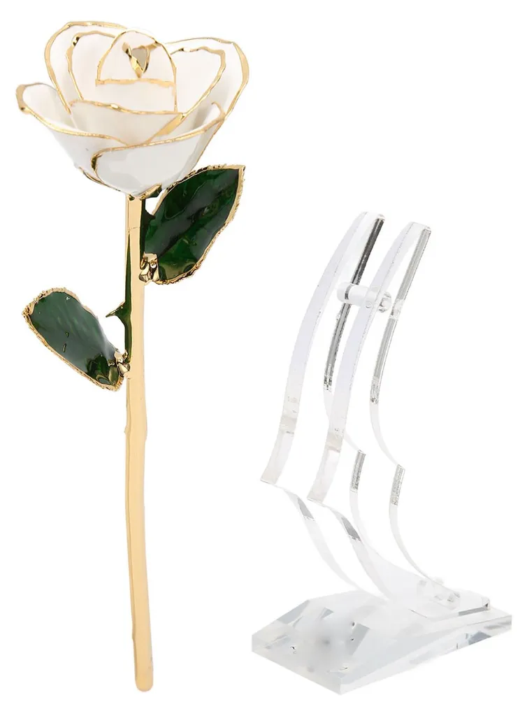 Rose éternelle plaquée or 24 carats avec support de luxe - Cadeau déco