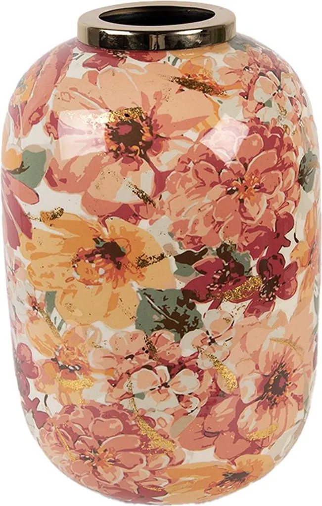 Vase en Métal Beige Ø 17x25 cm - Grand Contenant Décoratif de Table