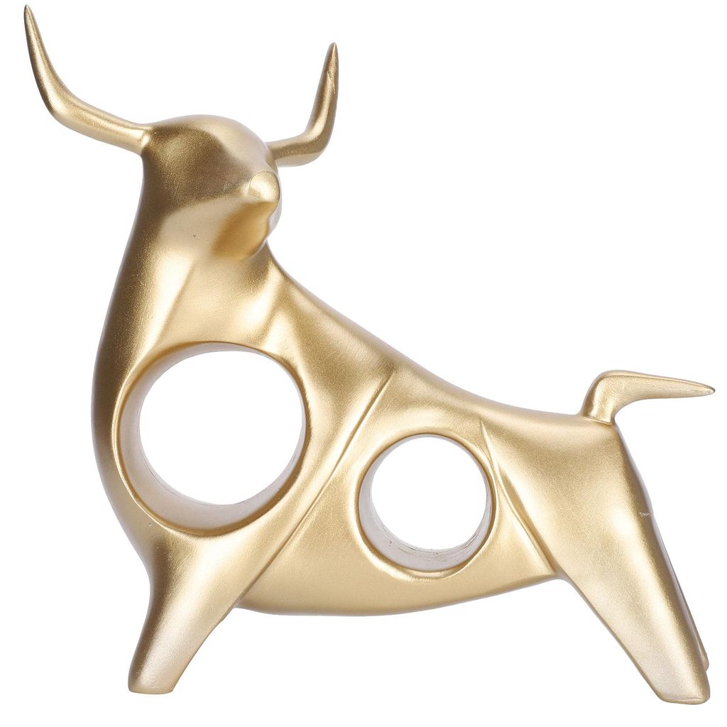 Abstrakte Stier-Skulptur, hohles Kunstharz, Look-Up-Ochsenstatue, Tierhandwerk, Ornament, Raumdekoration, Gold