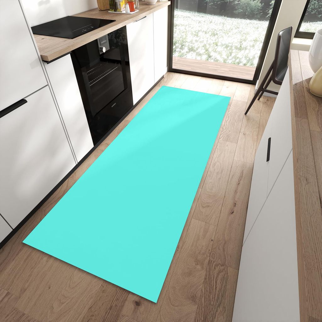 Küchenteppich 90x240cm rutschfest & abwischbar PVC Läufer - Mintblauer Hintergrund
