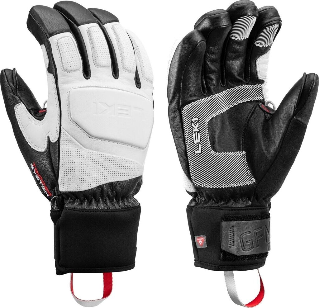 A pair of ski gloves shown from the front and back.