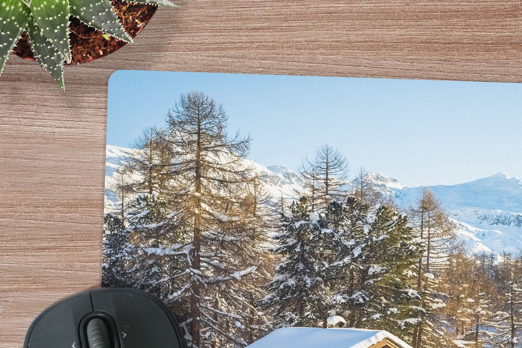 MuchoWow Mauspad Mousepad Hütte in den Bergen der Schweiz im Winter 40x30 cm - Mousepads - Maus Mat - Pad - Mausunterlage - Anti Rutsch