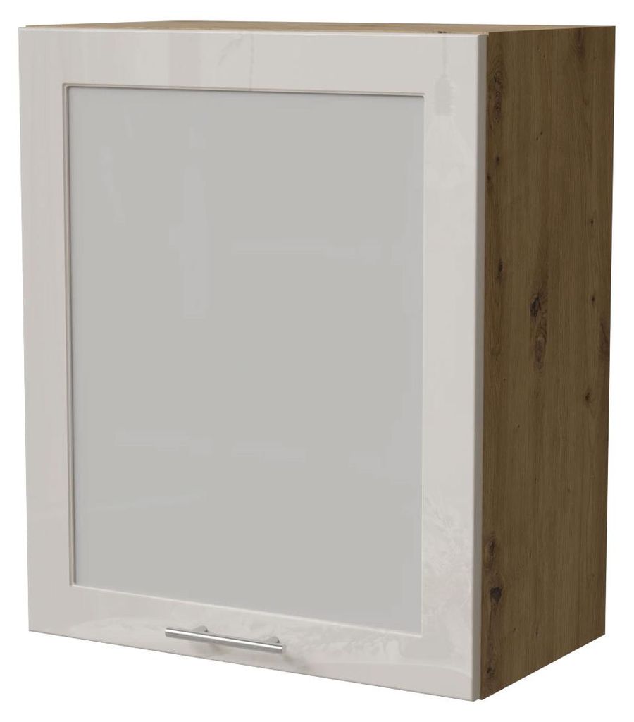 Küchenhängeschrank BRERRA 60x72cm 1-türig Glas lackiert Farbe wählbar BR-W2S/60 RAL 9001 creme Hochglanz eiche artisan