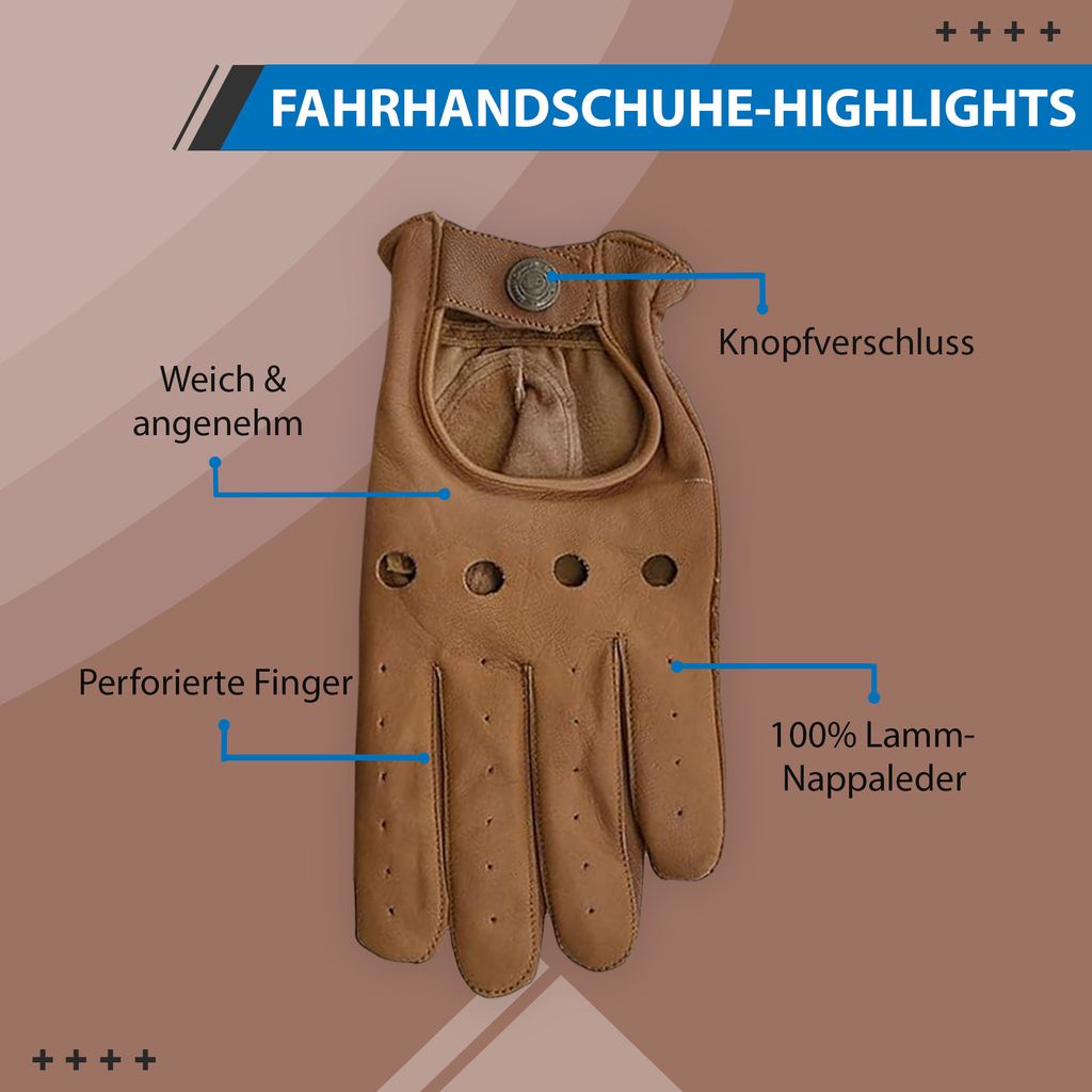German Wear Herren Fahrerhandschuhe Retro Leder - 8 Farben