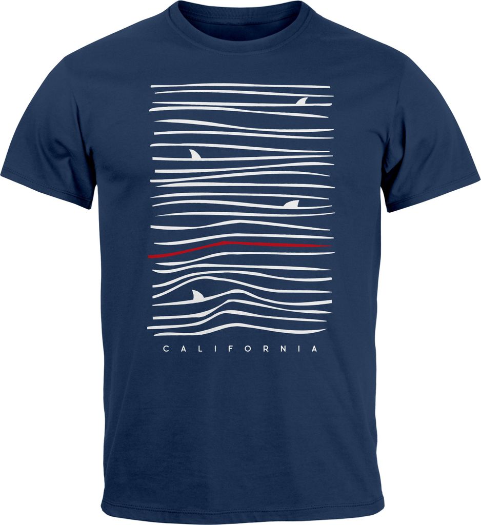 Herren T-Shirt Frontprint Minimalismus Wellen Meer Aufdruck Printshirt Sommer Fashion Streetstyle Neverless navy 5XL