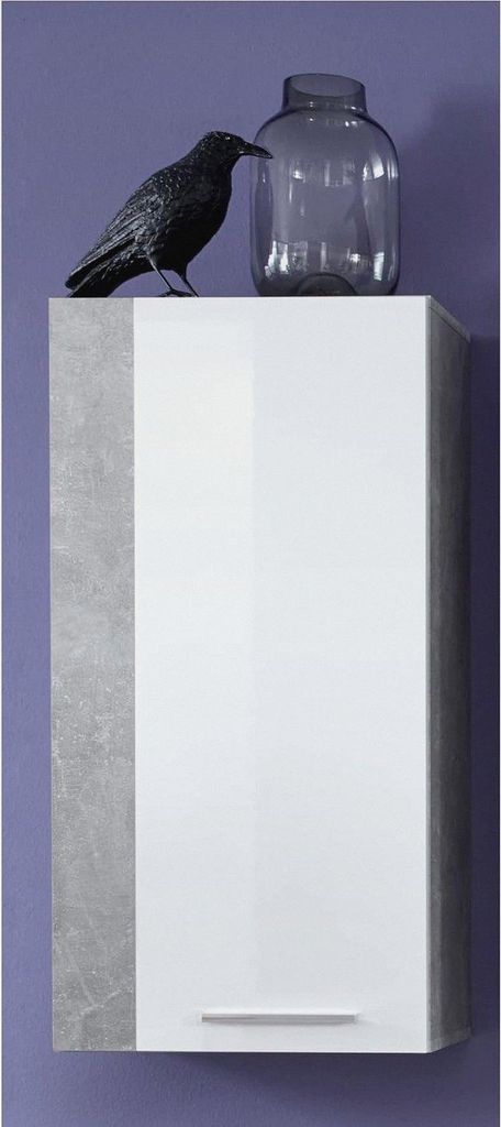 Rock - Kommode - Weiß Hochglanz/Grau - Hängeschrank mit 1 Tür (links oder rechts verstellbar) und 2 Einlegeböden - (BxHxT) 52 x 103 x 31 cm - c...