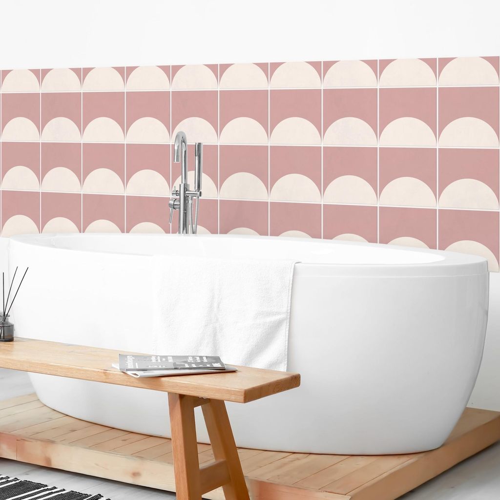 Wandverkleidung Bad Muster selbstklebend - 0.61 mm Wandpaneel matt wasserfest Geometrisch rosa Fliesenoptik Badrückwand fugenlos 250x80 cm
