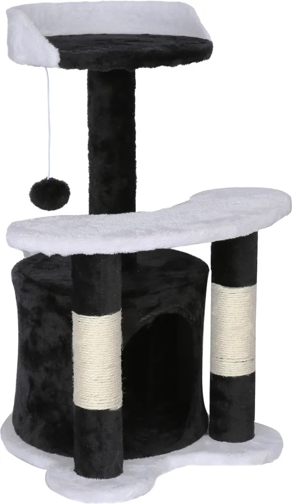 Petit Arbre à Chat Design 65 cm avec Niche et Griffoir Sisal Noir-Blanc