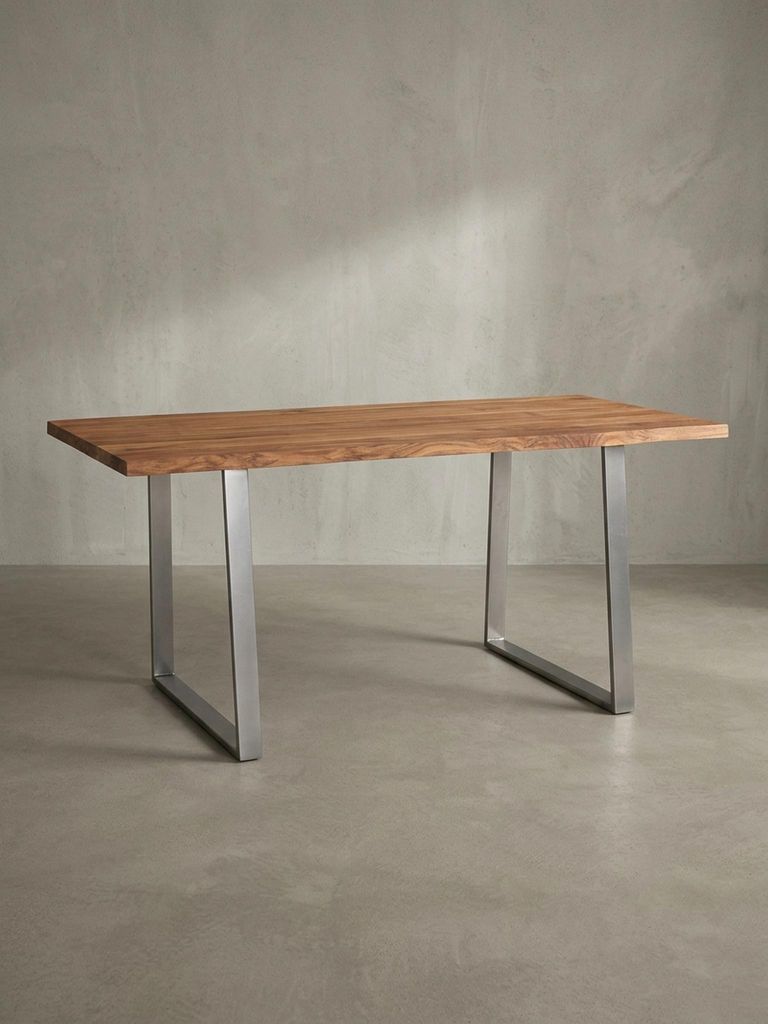 Massivholz Esstisch | Akazienholz Esszimmertisch mit Baumkante | Küchentisch mit Metallbeinen | Industrial Design | 160x80 cm Goldbraun | Tarn von...
