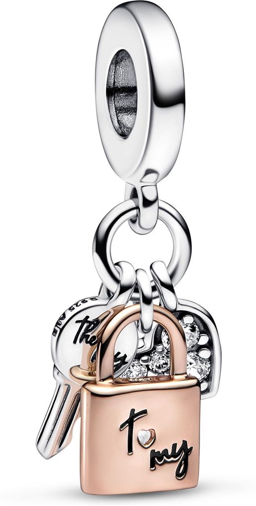 Pandora Charm Two-tone Padlock & Heart Triple Dangle 782506C01 Silber