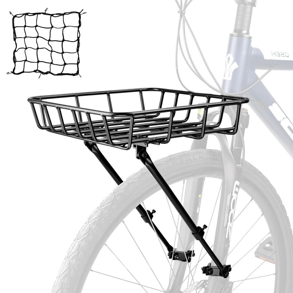 Fahrradkorb für das Vorderrad – Großer, leichter und robuster Aluminiumkorb mit Stützstangen, verstellbar für Fahrräder von 26 bis 29 Zoll, ...