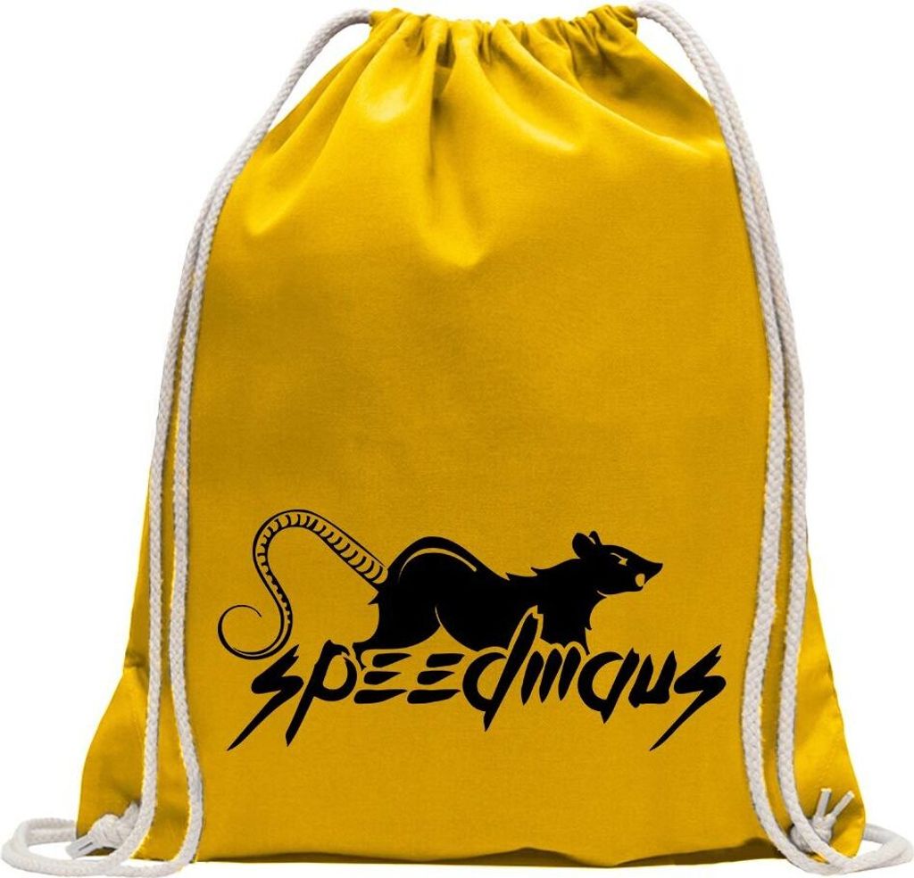 Kiwistar - Turnbeutel - gelb - Speedmaus - Ratte - Fast - Turbo - Fun Rucksack Sport Beutel Gymsack Baumwolle mit Ziehgurt