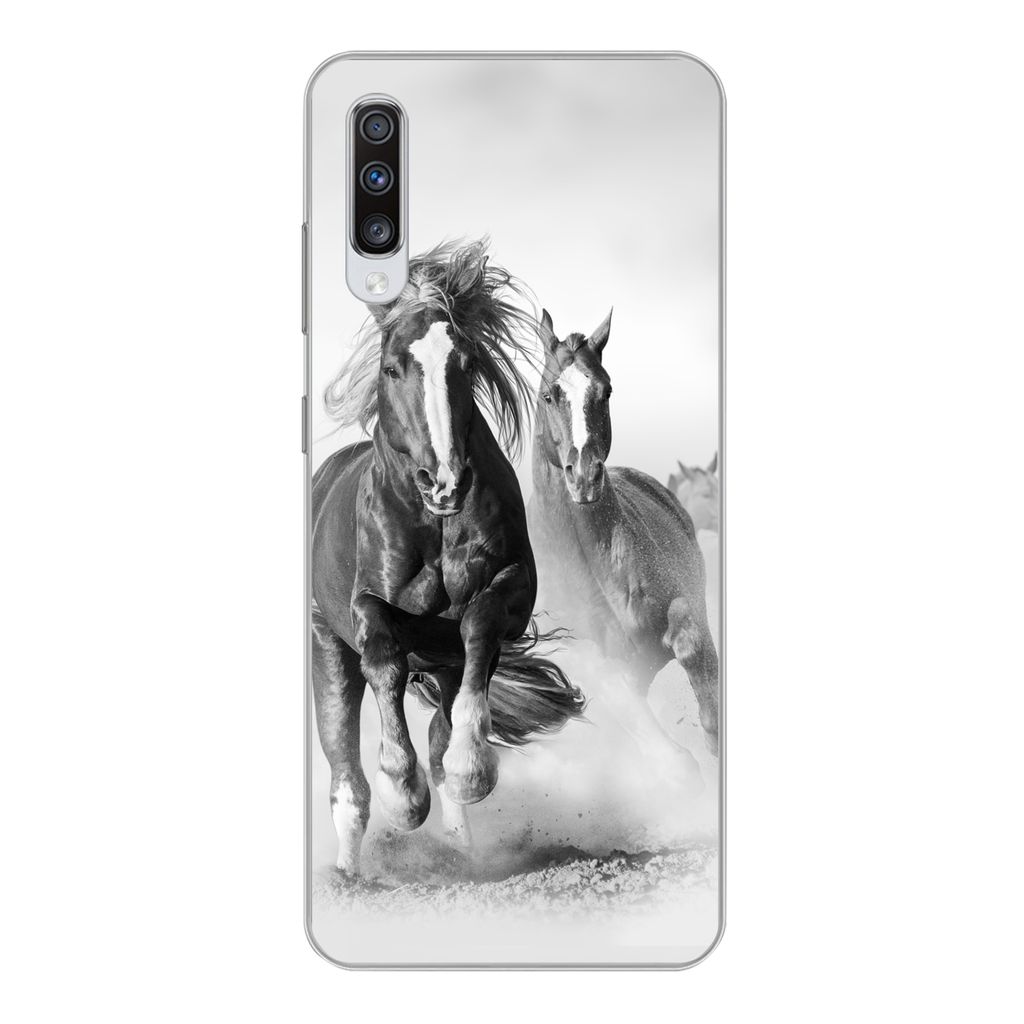 MuchoWow Handyhülle Schutzhülle Hülle für Samsung Galaxy A70 Pferde - Tiere - Illustration Silikon Softcase Handy Hülle - Schutzhaube