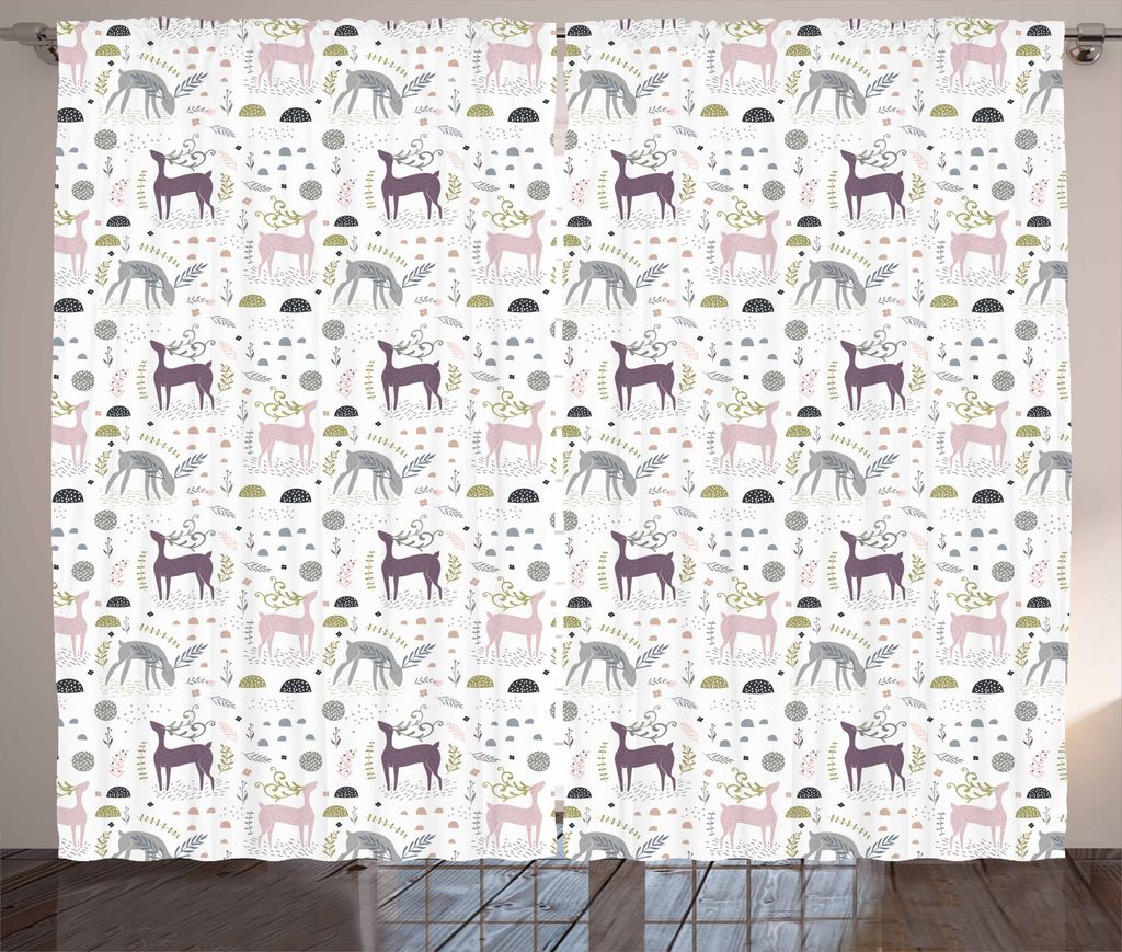 ABAKUHAUS Wald Rustikaler Vorhang, Woodland Deer Leaves, Wohnzimmer Universalband Gardinen mit Schlaufen und Haken, 280 x 175 cm, Mehrfarbig