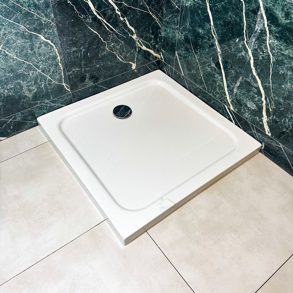 ECOLAM flache Duschwanne Duschtasse MAX Viereck Brausewanne 80x80 x 5,5 cm/Tiefe 1,5 cm flach Weiß + Siphon