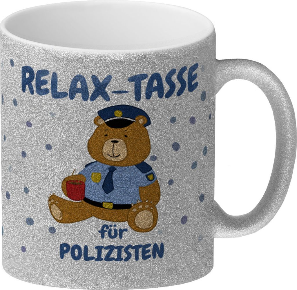 Relax Tasse für Polizisten Glitzer-Kaffeebecher mit hübschem Bär-Motiv