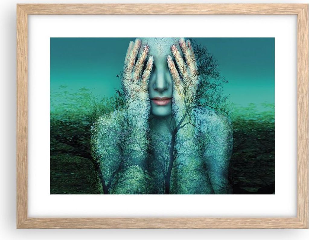Gerahmtes Poster - Rahmen in heller Eiche - Frau Natur Grafik - 40x30 cm - Wand Bild - Wanddeko - Wandbilder - Wandposter - Bilderrahmen - Bilder -...