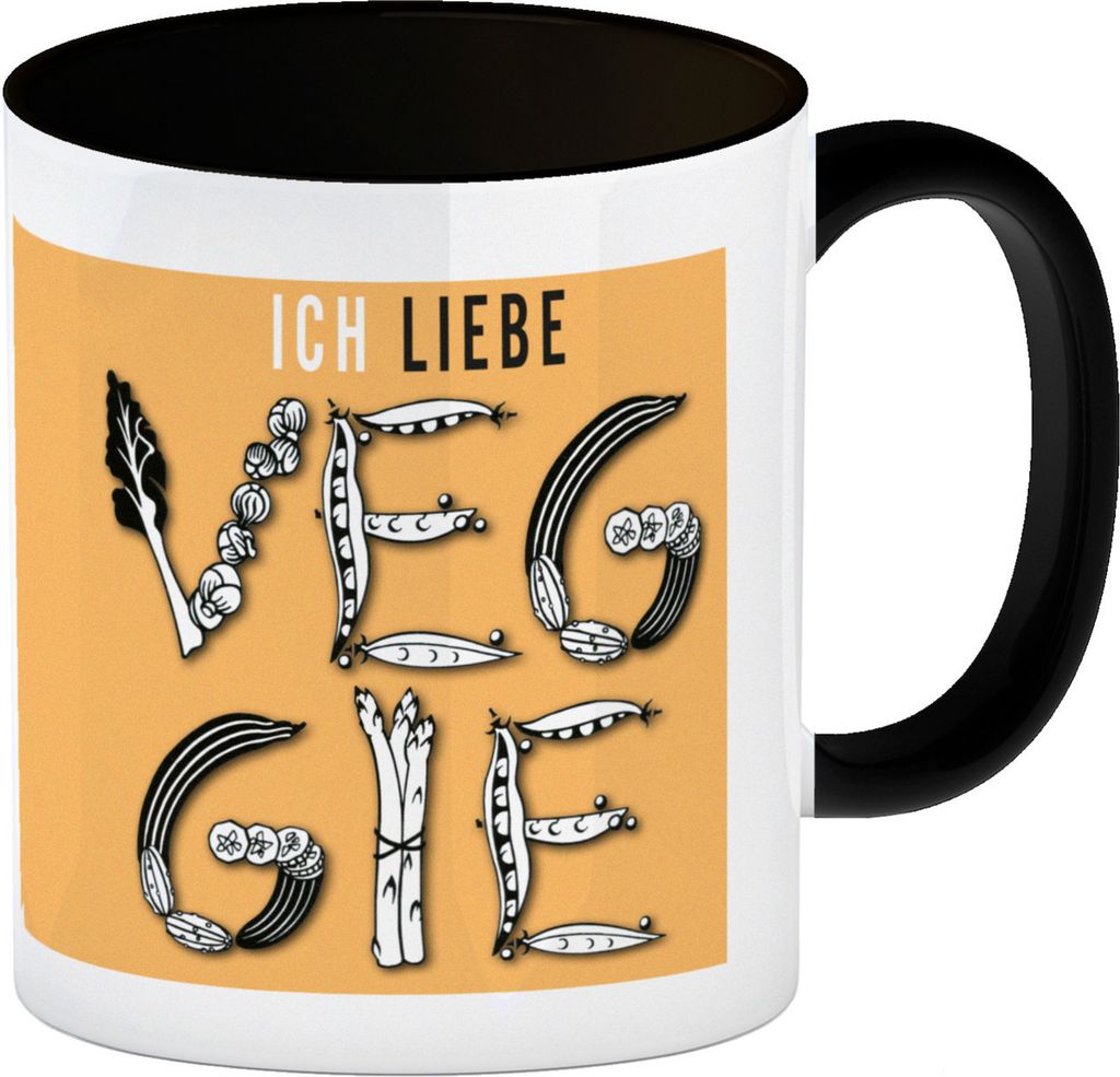 Ich liebe Veggie Kaffeebecher Schwarz Das weise Design des Kaffeebechers macht
