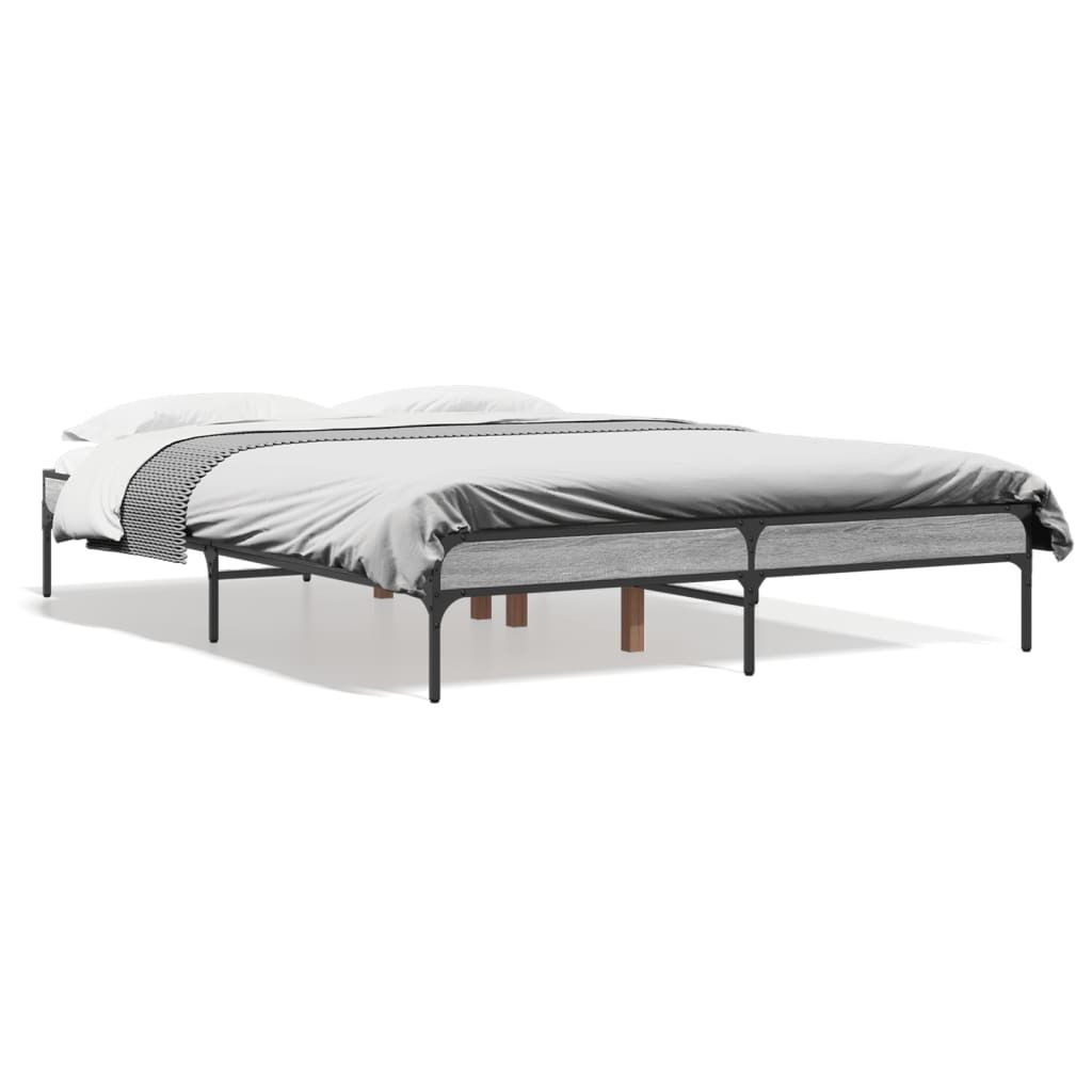 vidaXL Bettgestell Grau Sonoma 140x190 cm Holzwerkstoff und Metall
