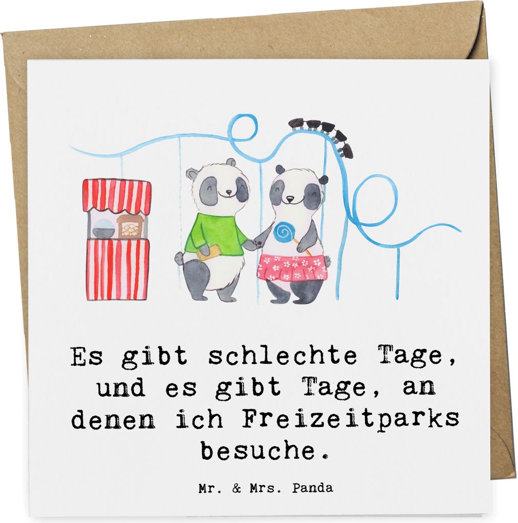 Mr. & Mrs. Panda Klappkarte Pandas Freizeitpark besuchen - Weiß - Geschenk, doppelkarte, Grußkarte, faltkarte, anlasskarte, Glückwunschkarte, Ac...