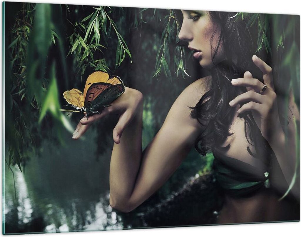 Bilder auf glas - Körper Kosmetik Mode Schmetterling - 120x80cm - Glasbilder - Wandbilder - Kunstdruck - Wanddekoration aus Glas - Glas Bilder - W...
