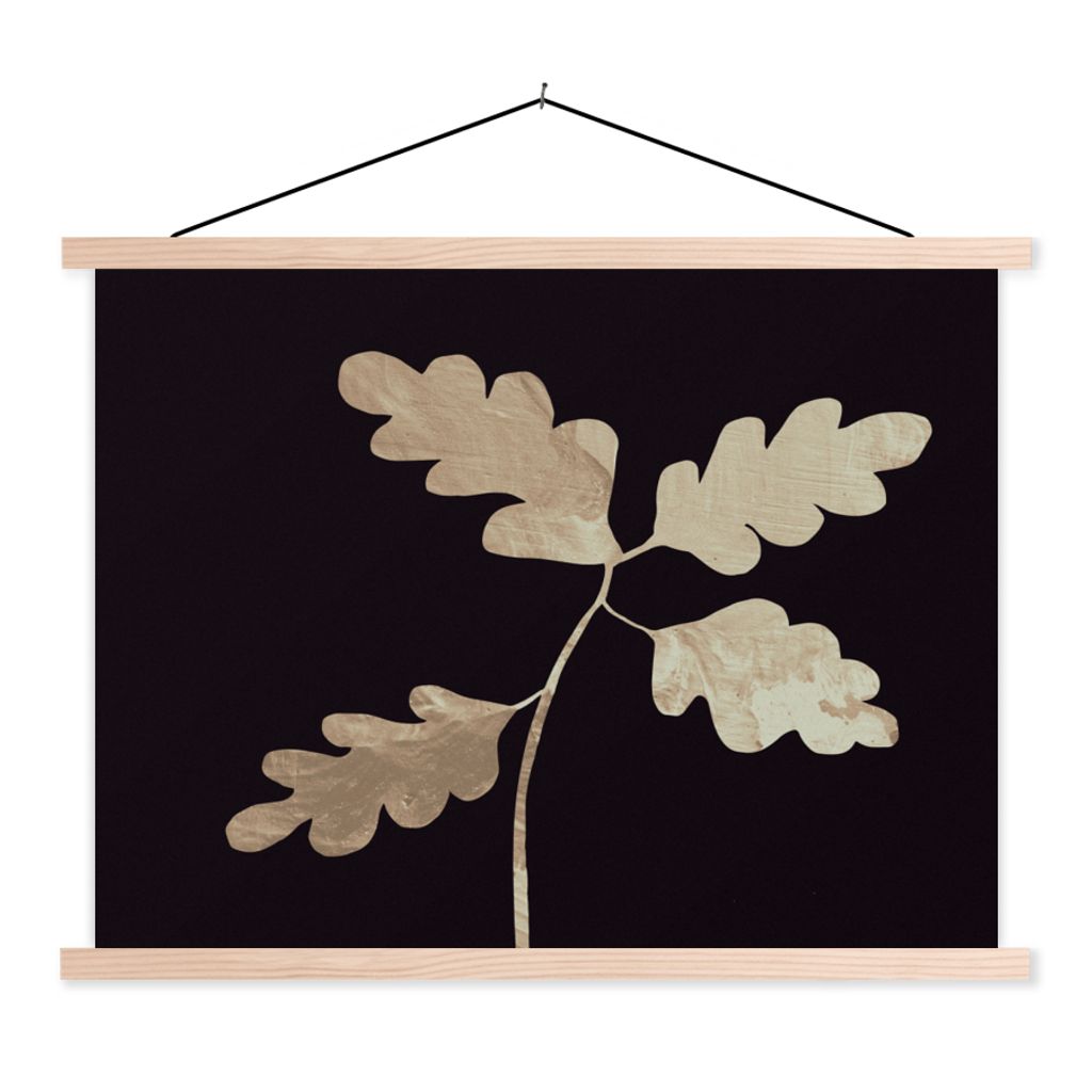 MuchoWow Textilposter Blätter - Gold - Luxus 60x45 cm mit holzfarbenen Rahmen - Bild