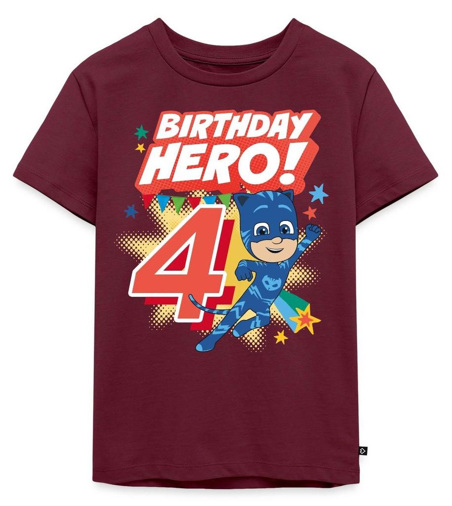 Spreadshirt PJ Masks Catboy Birthday Hero 4. Geburtstag Kinder Premium T-Shirt, 122/128 (6 Jahre), Burgunderrot