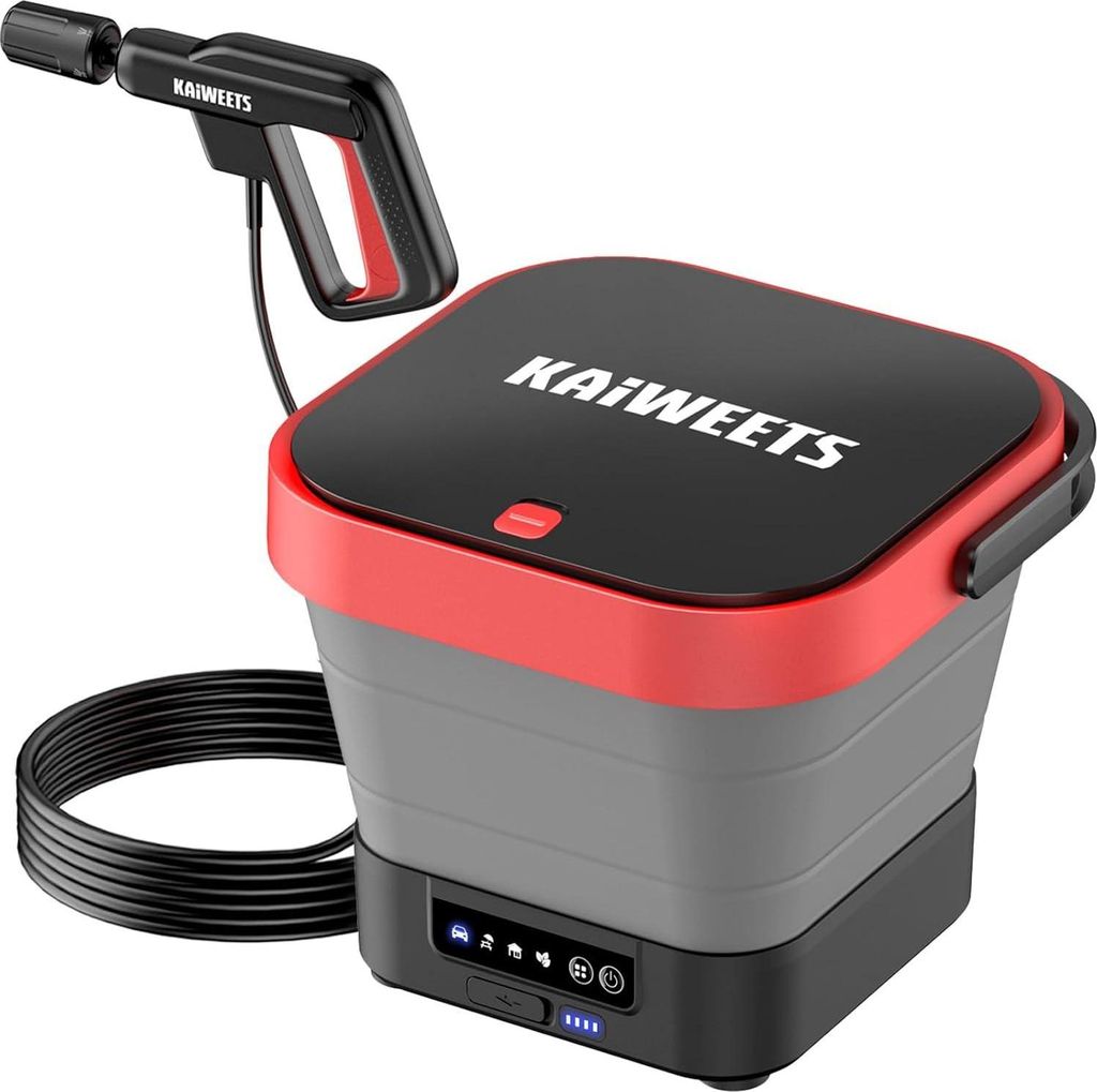 KAIWEETS KPW-F1 Akku-Hochdruckreiniger 12 L Wassertank, 220 PSI, Faltbar, 5-in-1 Düse, USB-C, 16 FT Schlauch, für Camping & Outdoor