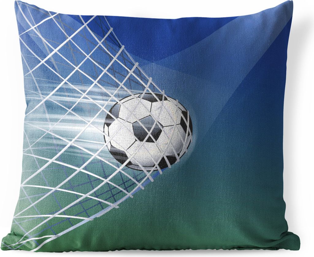 MuchoWow Outdoor Kissen - Eine Illustration eines Fußballs im Netz - Jungen - Mädchen - Kinder - 40x40 cm - Wetterfest - Lounge Kissen - Kopfki...