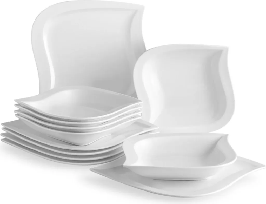 Set Piatti Bolt Edge 12 Pezzi Bianco - Porcellana per Tavola di Lusso