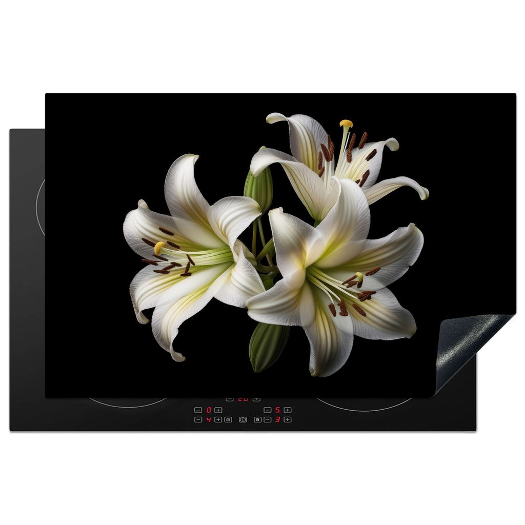 KitchenYeah Herdabdeckplatte Lilie - Blumen - Weiß - Natur - Botanisch , 81x52cm, Küche Deko, Glaskeramikkochfeld Herdabdeckung, Abdeckplatte f...