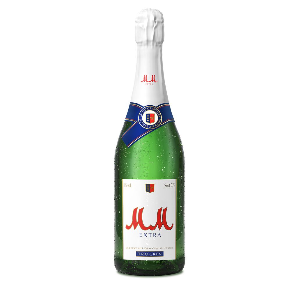 A bottle of MM Extra Sekt Trocken.