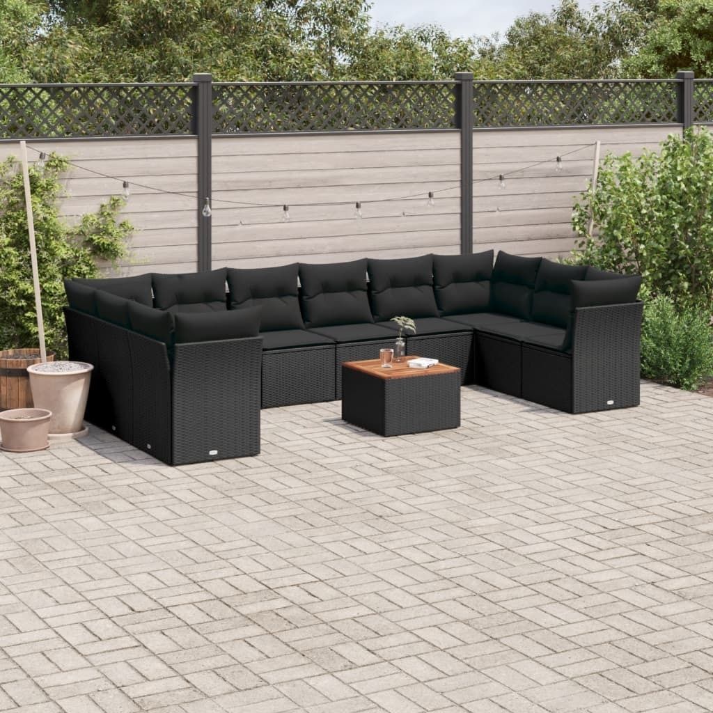 Maison Exclusive - 11-tlg. Garten-Sofagarnitur mit Kissen Schwarz Poly Rattan