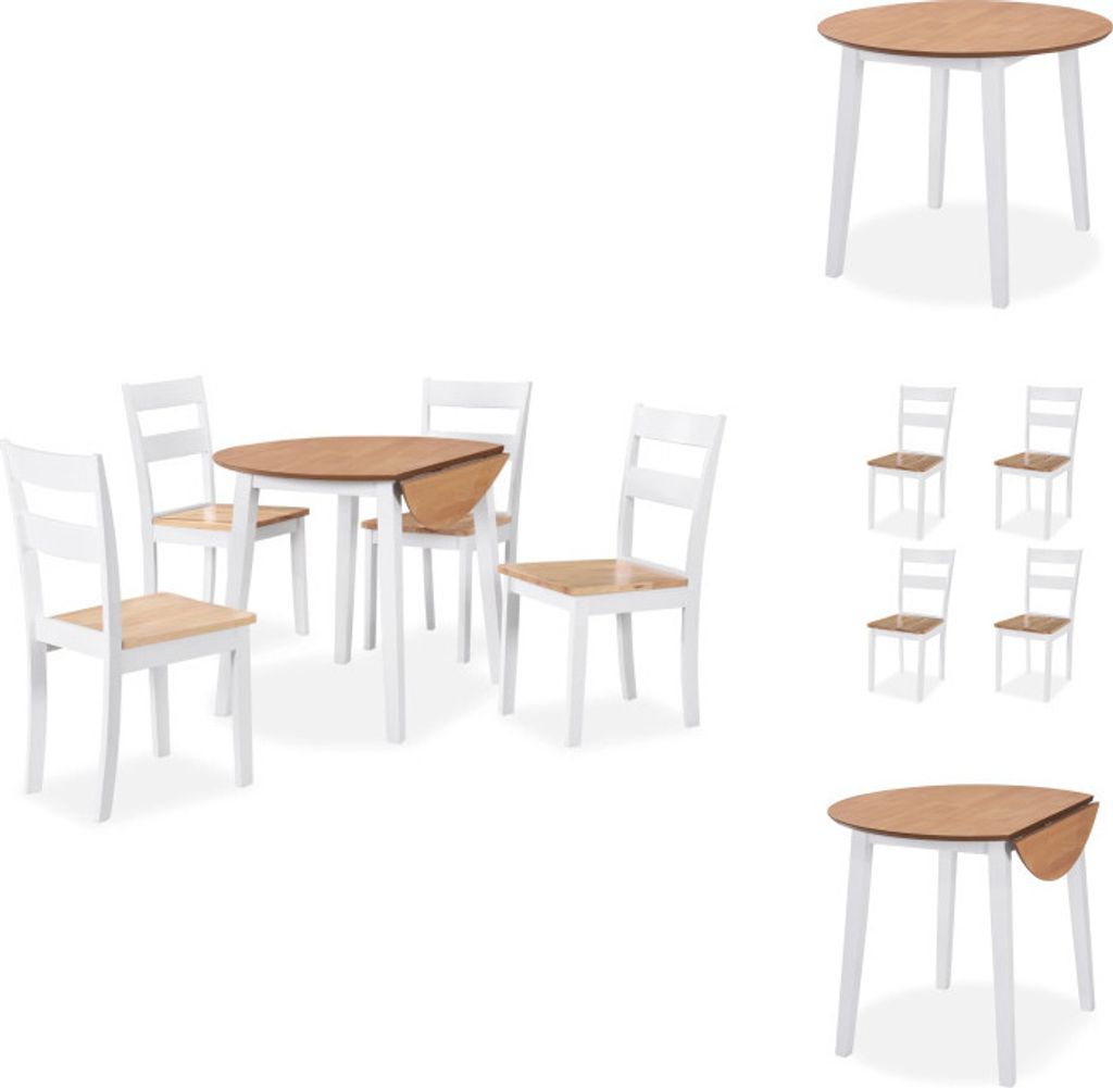 vidaXL Essgruppe 5-tlg. MDF und Gummibaumholz Weiß - Essgruppen