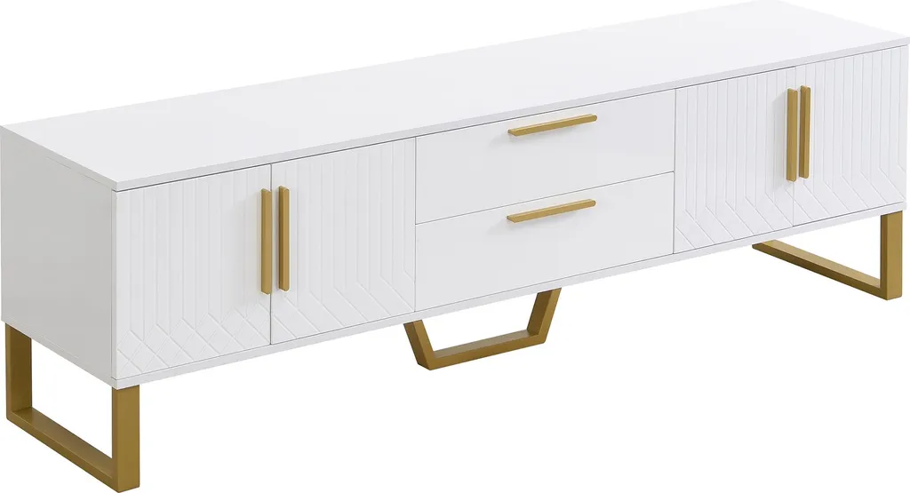 Meuble TV Anti-Désordre Blanc Brillant : Alliez Rangement et Style Or